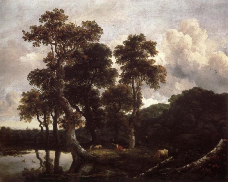 Jacob van Ruisdael Grove of Large Oak trees at the Edge of a pond